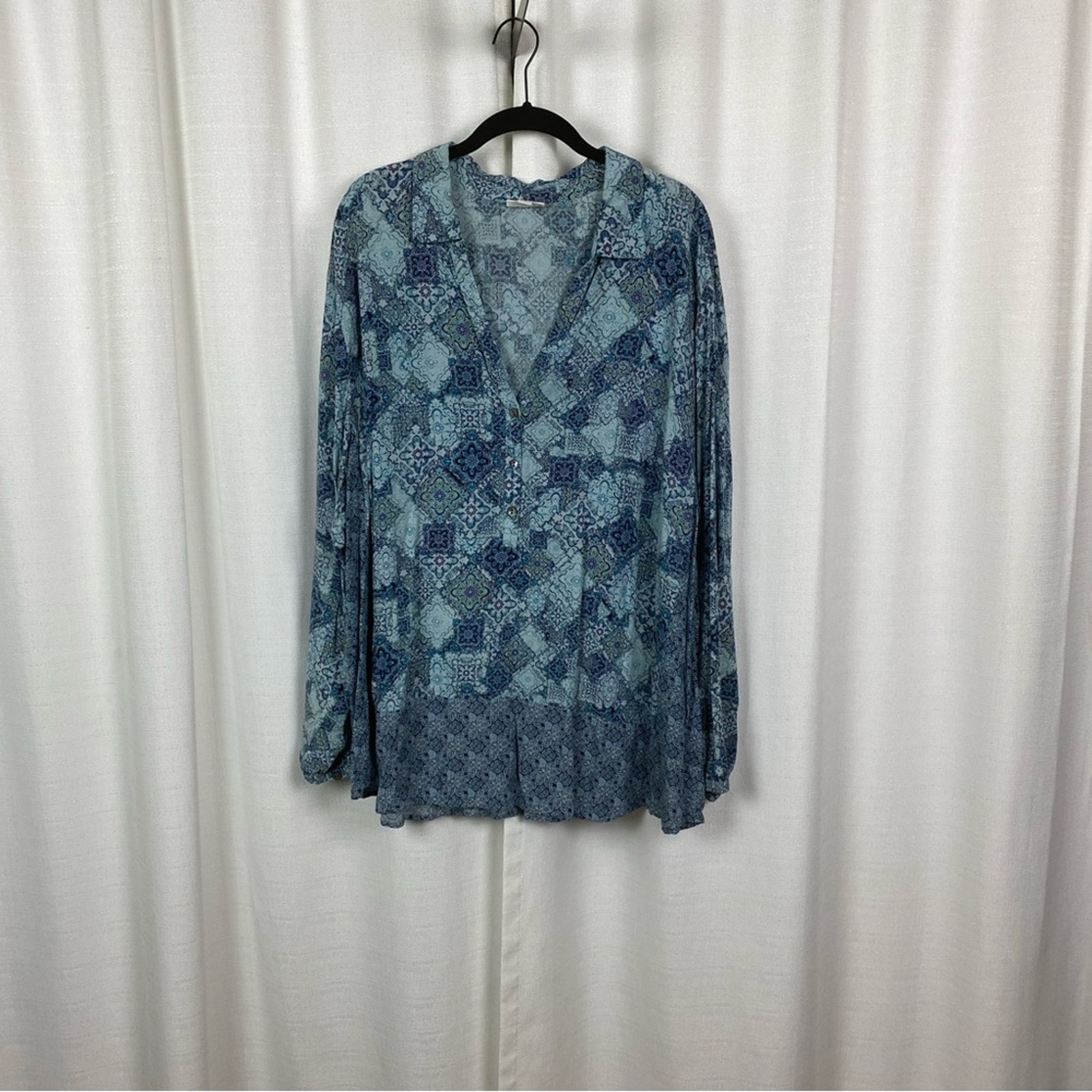 J.Jill Blue Pattern Popover Blouse Sz.4x